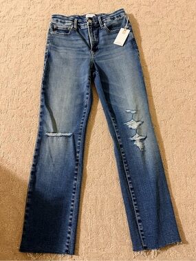 Good American Women's Blue Distressed Straight-Leg Jeans